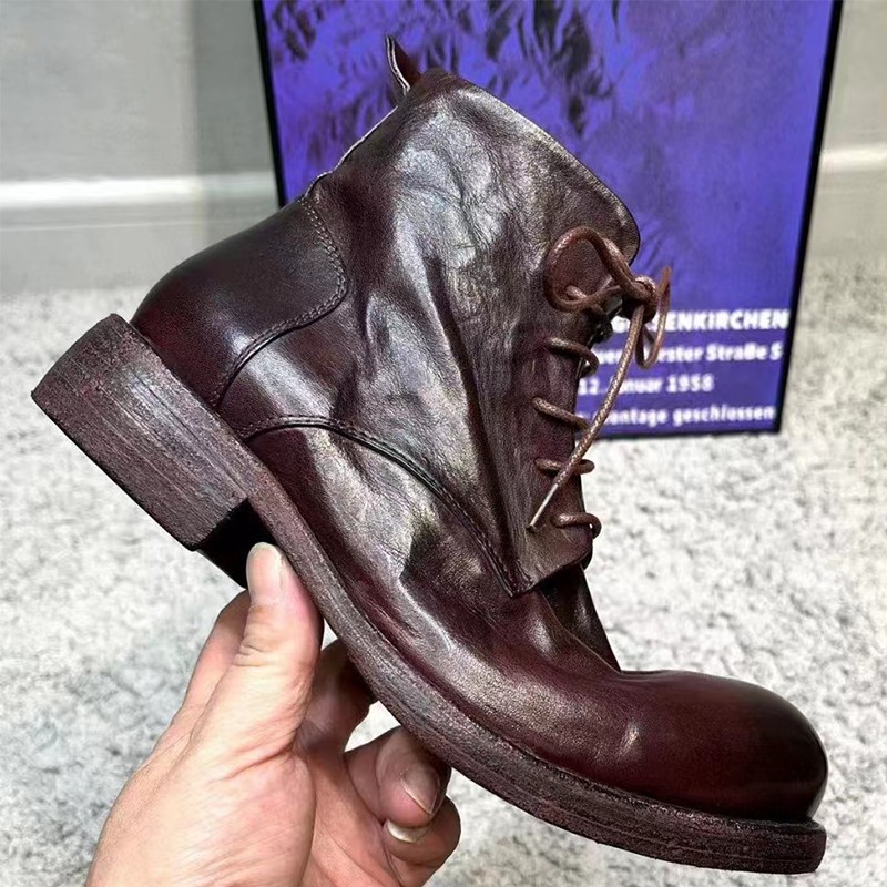 SAOLA Stivaletti uomo retrò street western stringati vera pelle di cavallo punta tonda tg