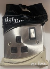 Click Define single socket 13a 1 Gang  Brushed Stainless Steel Finish