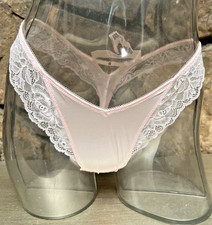 Victoria's Secret Satin Lace High Leg THONG Panty Sz L SOFT PINK NWT 16.95