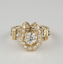 Horse Shoe Vintage Art Deco Ring 14K Yellow Gold Over 1.95Ct Lab-Created Diamond