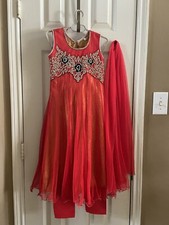 Indian Pakistani Kids Girls Stone Work Frock And Trouser Desi Ethnic Dress Suit