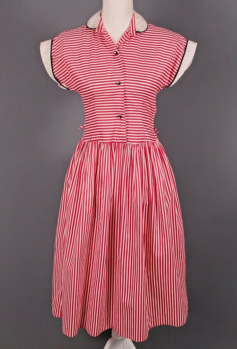 red and white 50s dress VTG Women's 40s / 50s Red & White Striped Dress Sz S 1940s 1950s Princess Pat