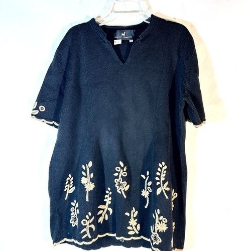 Peruvian Connection Size XL Extra Large Black Floral Sweater Baroque Knit Cotton - Picture 4 of 8