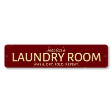 Personalized Laundry Room Wash Dry Fold Repeat Aluminum Metal Decor Sign