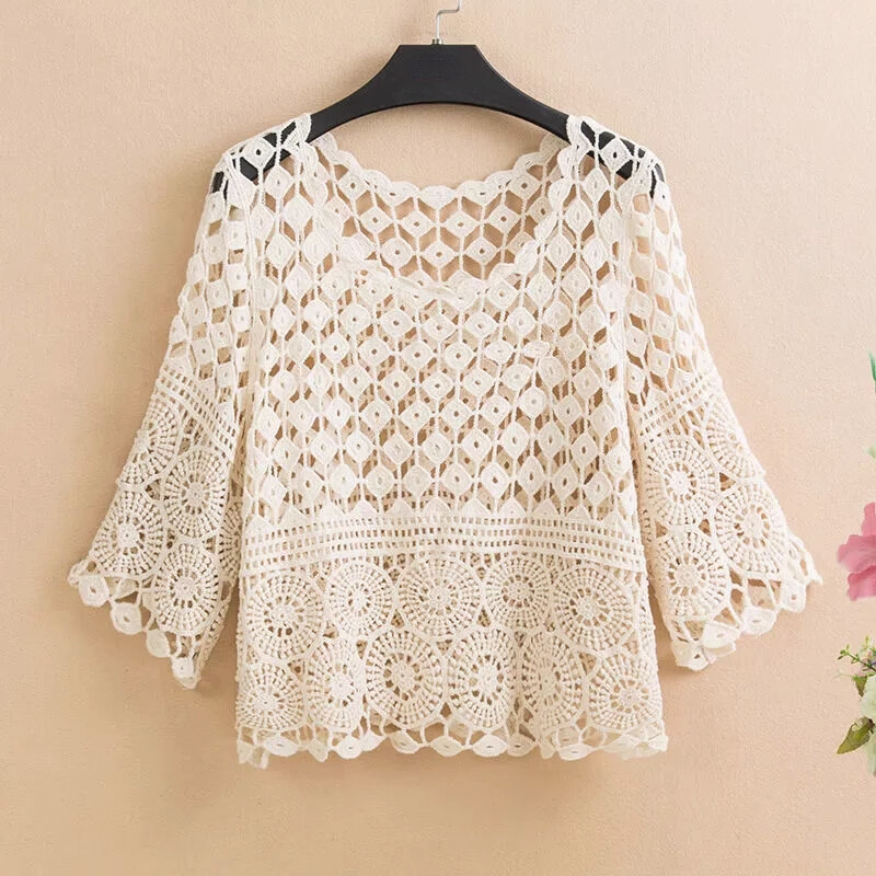 Ladies Crochet Crop Top Hollow Out Pullover Bolero Shrug Shawl Summer Cover Up