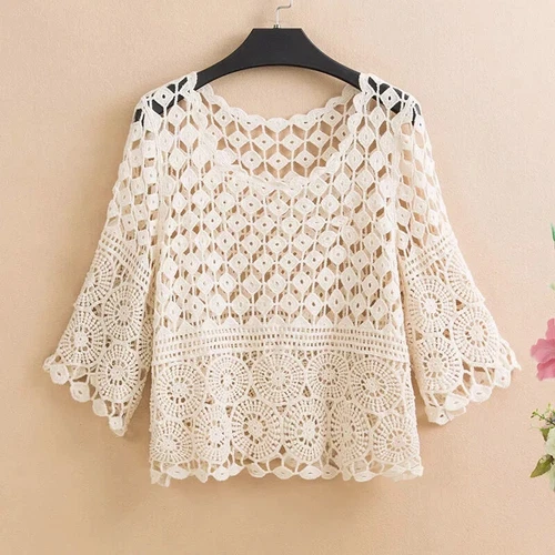 Women's Crochet Crop Top Hollow Pullover Summer concealer- - Bild 21 von 35