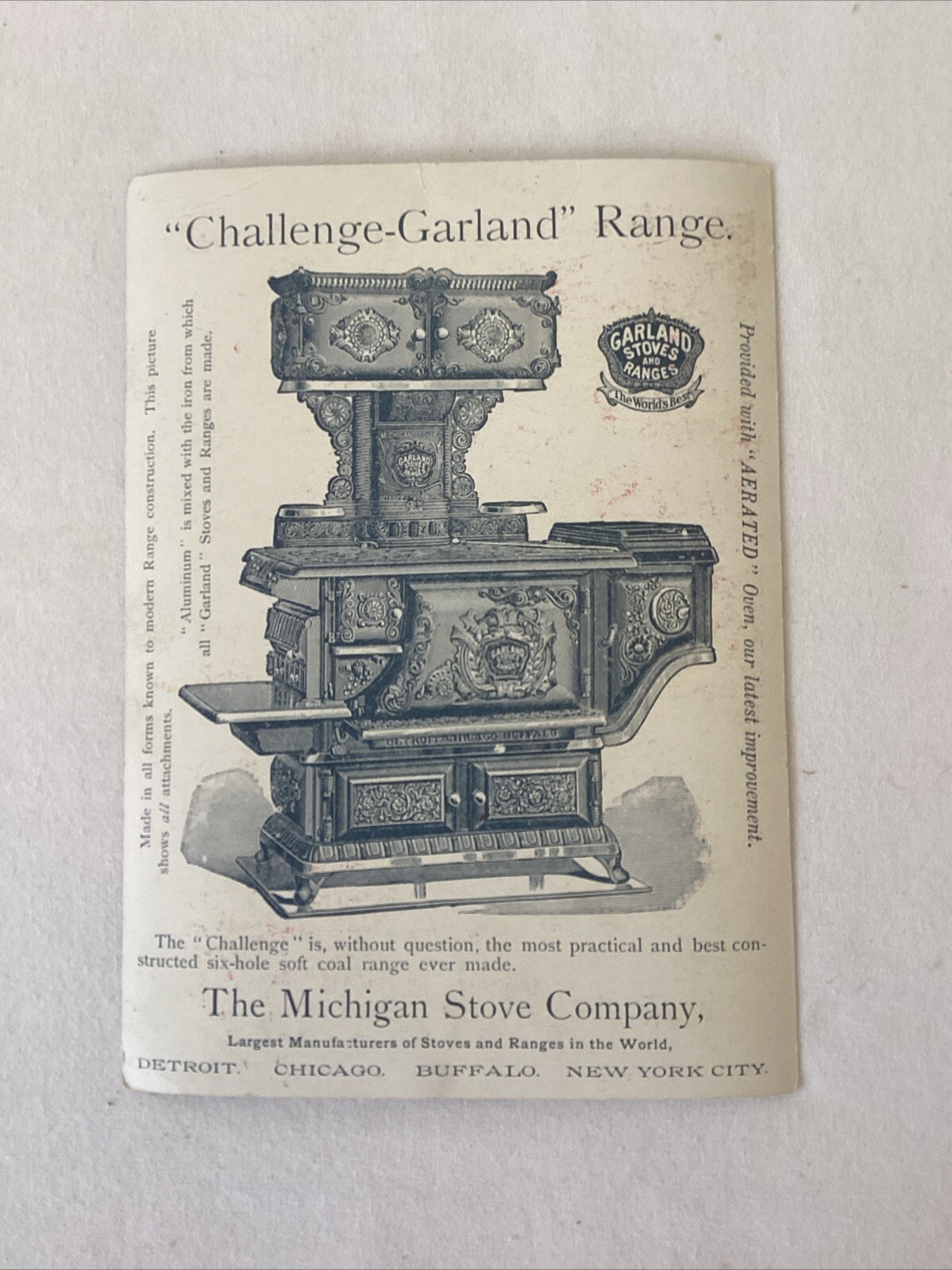 Vtg Antique GARLAND STOVES RANGES Trade Card Advertising MICHIGAN STOVE