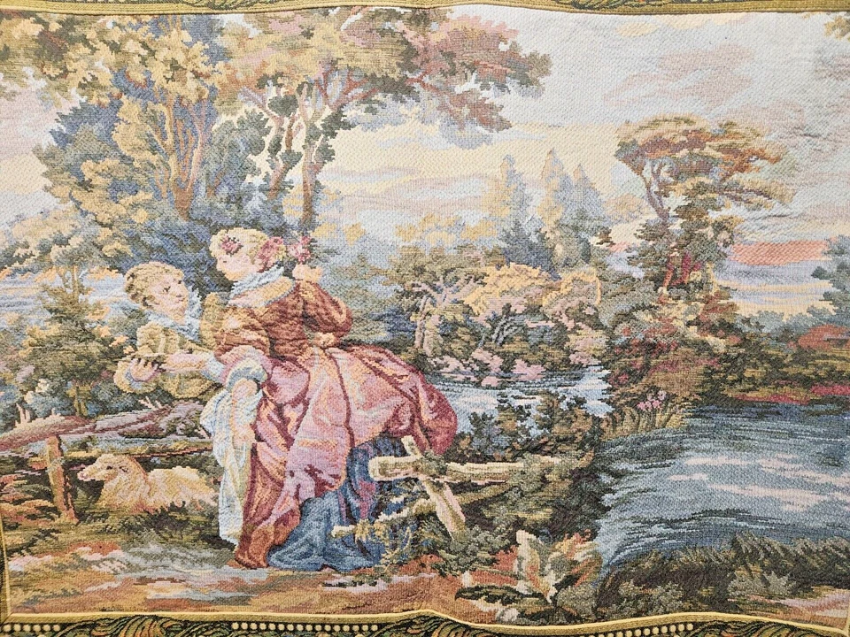 Sea Gull Tapestry Wall Hanging Victorian Scene French Royalty 42"x32" Wall Decor - Image 3 of 4