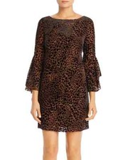 ELIE TAHARI 12 Esmarella Dress Leopard Velvet Burnout Bell Sleeve Sheath Party