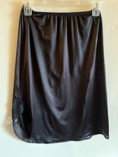 Vintage Womens Deena Black Small Lace Trim Nylon Elastic Waist Half Slip