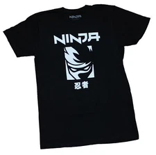 Ninja Streamer Adult New T-Shirt - Ninja Kanji B & W Logo Box Pic