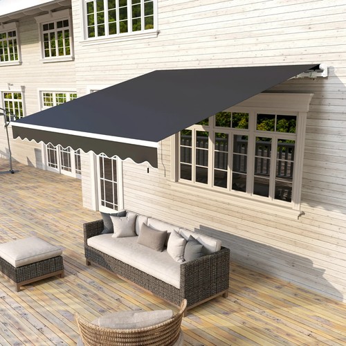 3x2.5m Manual Patio Awning Retractable Canopy with Crank Handle & Fittings Black - Picture 12 of 13
