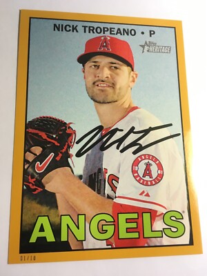 2016 Topps Heritage High Number 5x7 Nick Tropeano Angels 577 #'d 01/10 Gold