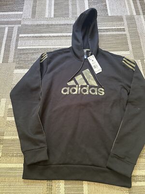 NWT MEN'S ADIDAS H39888 M CAMO BADGE OF SPORT PULL ON BLACK/CAMO HOODIE $60 