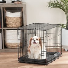 Single-Door Folding Dog Crate with Divider Dual Latches 24" Durable Metal Frame