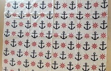 Waverly Fabric Nautical Print Anchors Wheel/Grey White Stripe 32"Lx42"W