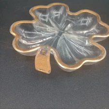 Jeannette Four Leaf Clover Clear Glass Serving Dish Gold Trim Edge