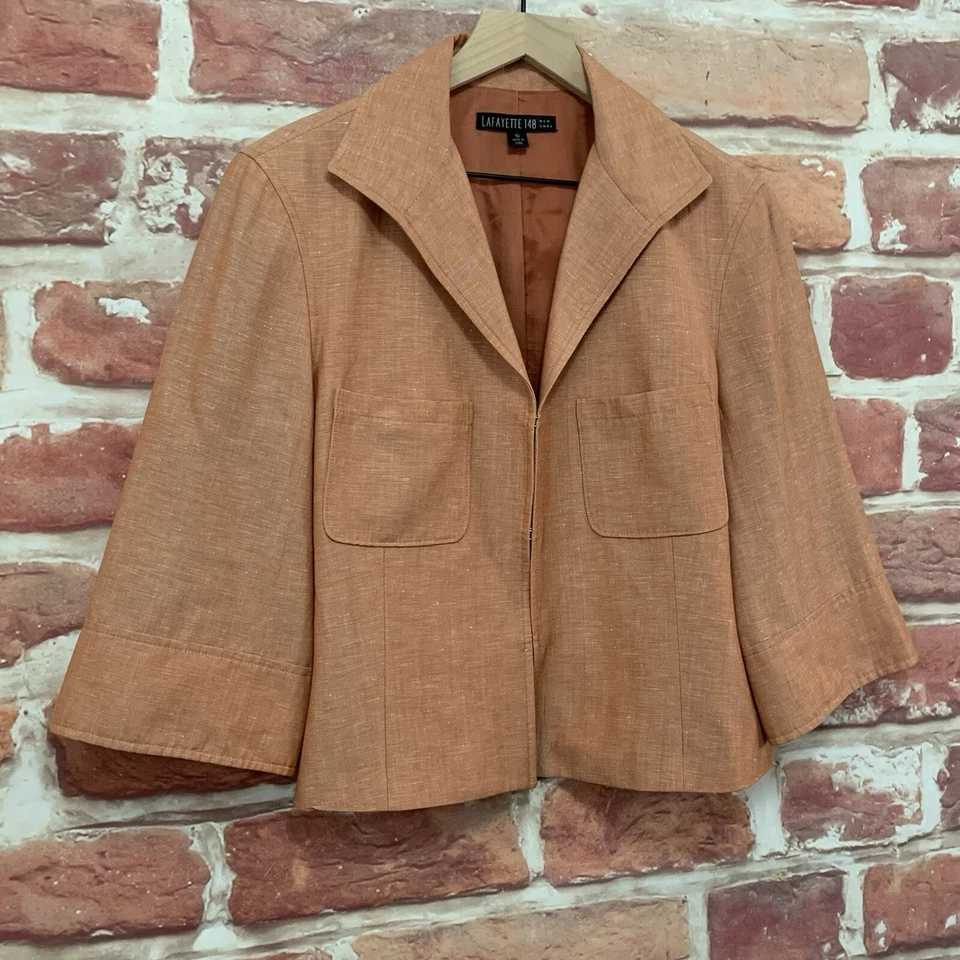 Chaqueta Blazer Lafayette 148 Mujer Talla 10 Arcilla Marrón Lino Lana Mangas Anchas Foto 2 de 4
