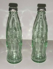 TABLECRAFT COCA COLA COKE GREEN GLASS SODA BOTTLE SHAPE SALT PEPPER SHAKERS SET