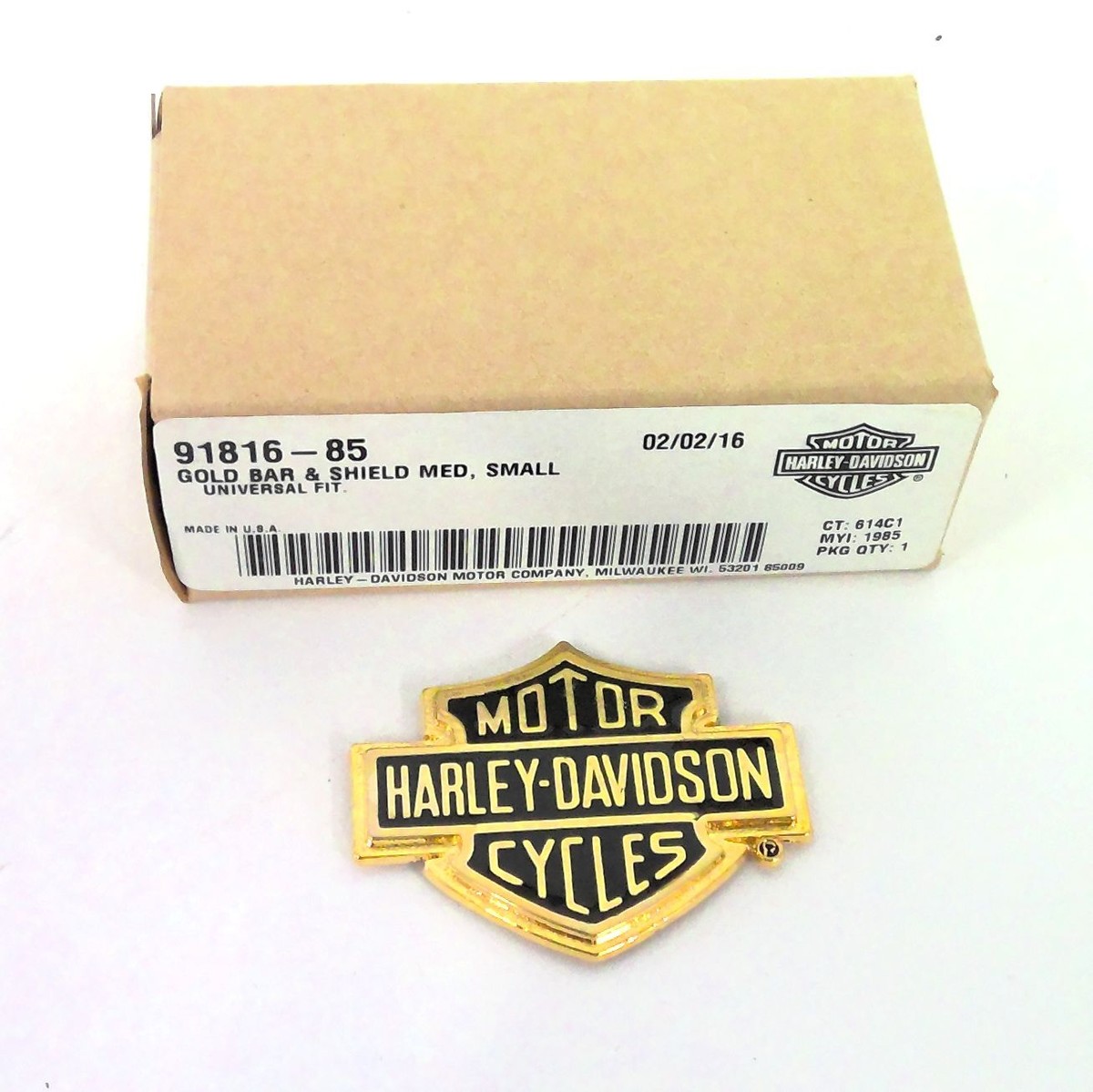 NOS Genuine Harley Small Gold Bar & Shield Medallion Emblem 91816