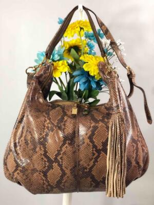 G.I.L.I. Exotic Brown Snakeskin Tassel Leather Large Shoulder Hobo