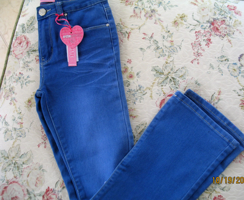 NWT Pink Latte Girl's Denim Wash Basic Jeans Size 10 Flares Adjustable Waist