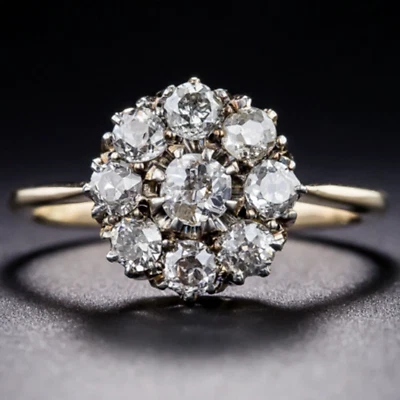Bague De Promesse En Cluster En Argent Plaqué Or Jaune 14K Cz Rond 2,62 CT - Photo 1/4