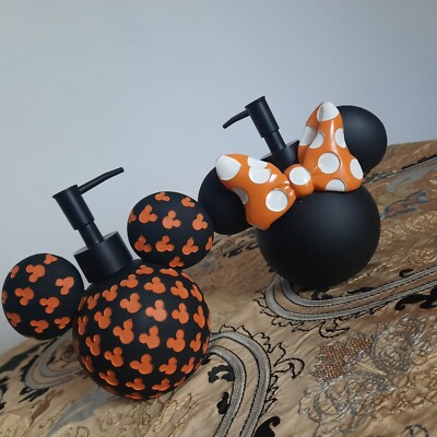 2x Disney Mickey Mouse Kopf Schwarz Orange Seifenlotion Mickey Kopf Spender Neu