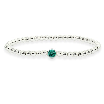 Poliertes 925 Silber Perlen Stretch Armband aus grün bläulichen europäischen Kristall