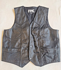 FMC First Mfg Co Black Leather Motorcycle Vest Mens 46 4 Snap Biker USA