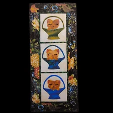 Cat Basket Applique Quilt Pattern, 15x35 Wall Hanging Beginner Castilleja Cotton