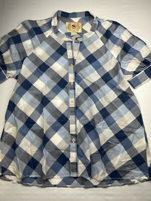 French Connection FC Women's Size 8 Short Sleeve Blue Plaid Button Up Shirt