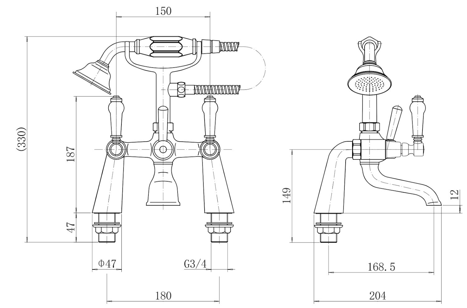 Traditional Bathroom Chrome Lever Handle Basin Mono Twin Sink Bath