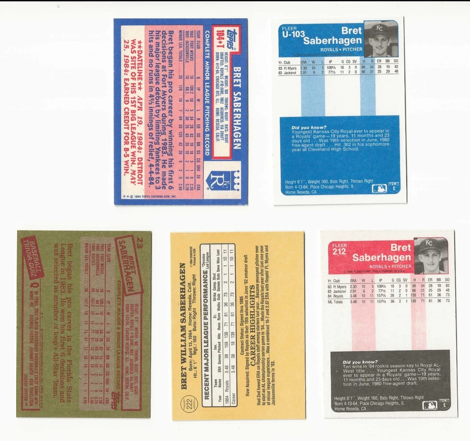 Lote de tarjetas de novato Brett Saberhagen - Los 5 Topps/Fleer/Donruss de radiocontrol Foto 2 de 2