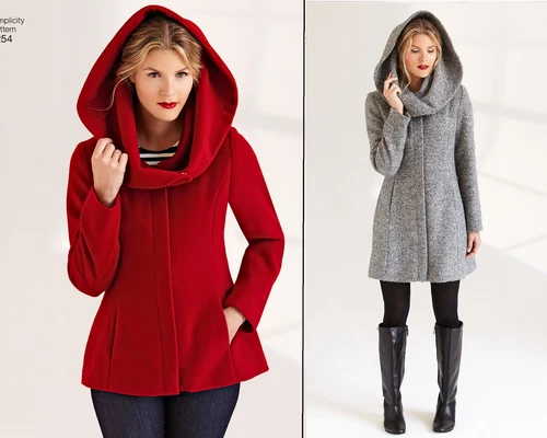 Simplicity 1254 Sz 14-22 Slimming Lined Coat Jacket Cowl Hood Shawl Pattern