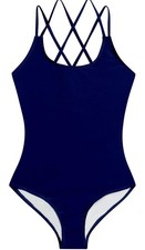 NWT Kanu Surf Girls Rib Solid Beach Sport Halter One Piece Swimsuit Sz 14