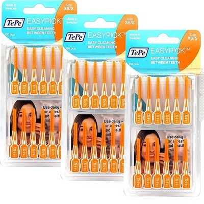3x TePe Easy Pick XS/S orange 3x 60 StückInterdentalbürste Zahnstocher