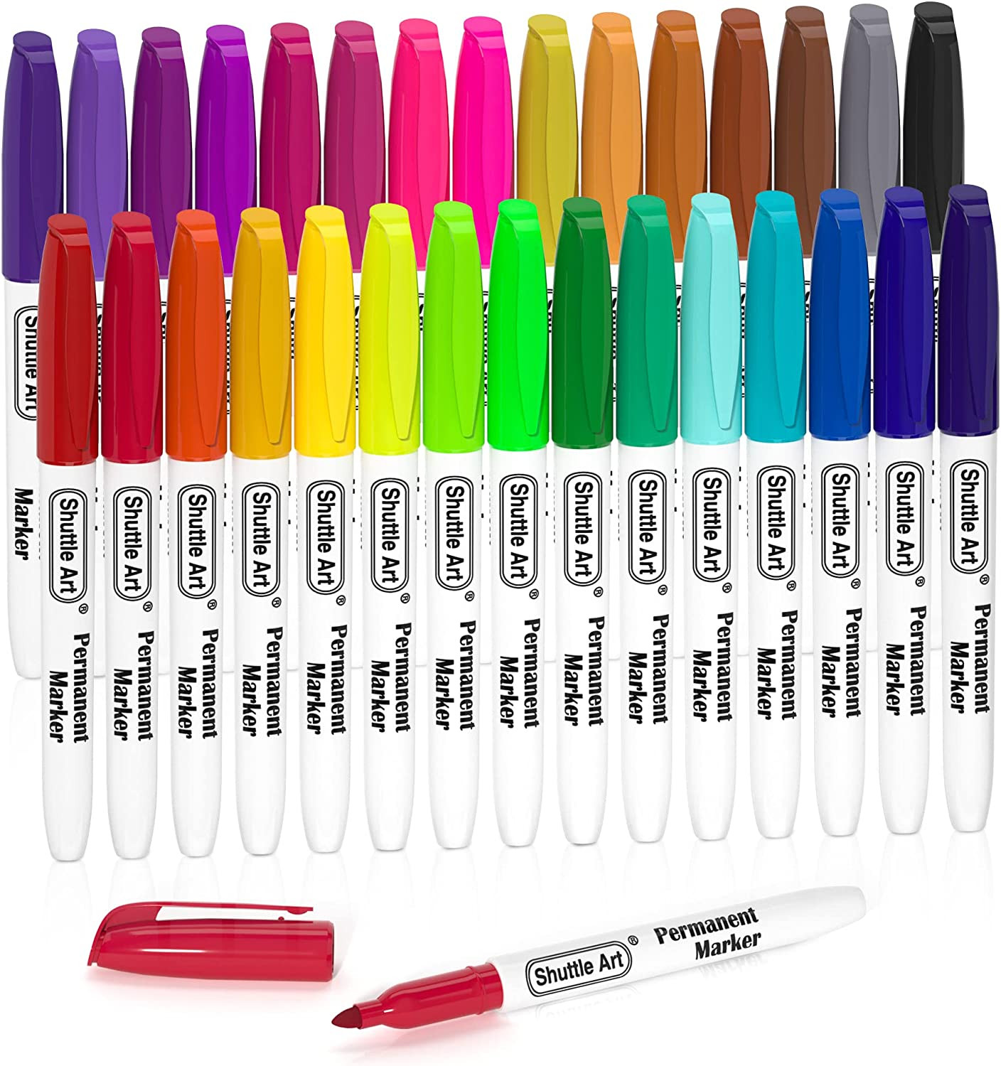 30 Colors Permanent Markers, Fine Point, Assorted Colors, Works on Plastic,Wood,