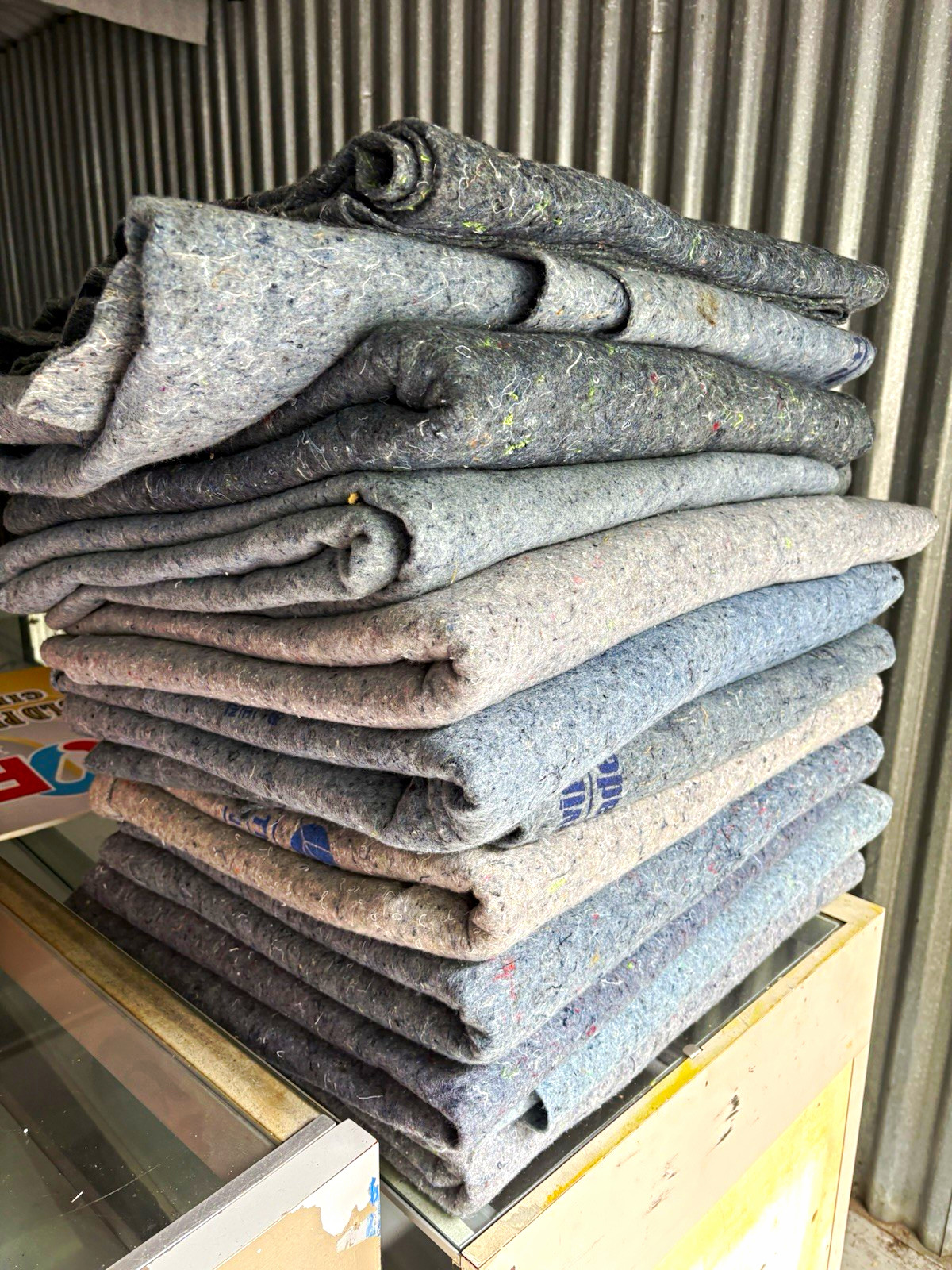 Lot Stack of Gray Quilted Moving Blankets & Pads for Furniture Moving