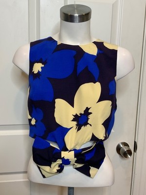 Corey Lynn Calter Anthropologie Blue White Floral Bow Crop Top, Size M,  NWT!