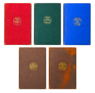 H. G. WELLS DEUTSCHE ERSTAUSGABEN SET 5 BÄNDE 1910 JULIUS HOFFMANN EXTREM RAR
