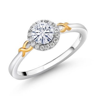 925 Silver and 10k Yellow Gold Moissanite and Lab Grown Diamond Ring (0.61 Cttw)