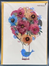 Papyrus Mother's Day Greeting Card-Happy Blue Bird on a Swing w/Flowers-1 Ea