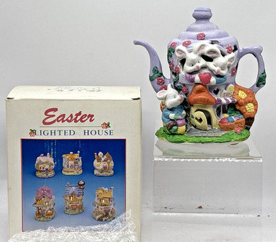 Vintage Easter Lighted House Teapot Shape Toy Store in Box READ