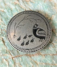 Vintage Alpaca Silver Etched Southwest Quail Design Single Button Cover 