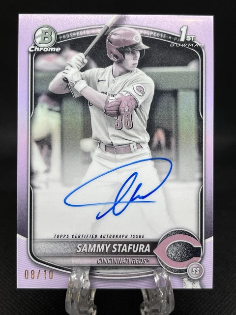 2025 Bowman - 1st Bowman Sammy Stafura Pearl Refractor Auto /10 - Cincinnati Reds