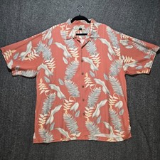 Tommy Bahama 100 Silk Floral Hawaiian Aloha Palm Tree Button Up Shirt XL