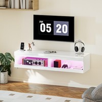 Homcom Tv Schrank HäNgend Mit Led-Beleuchtung, Offenen Stauraum Hochglanzweiß