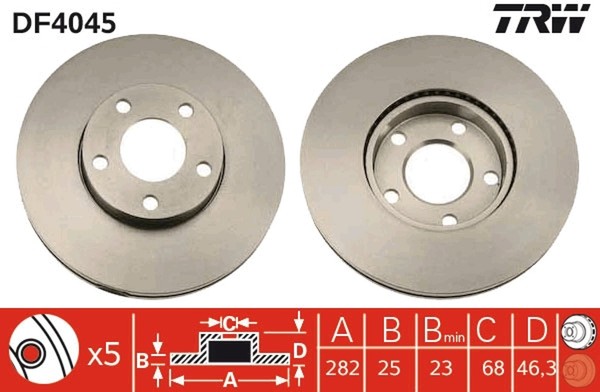 2X Bremsscheibe TRW DF4045 FüR Passat VW 3B2 3B3 3B6 3B5 B5 Variant Syncro 20V-image