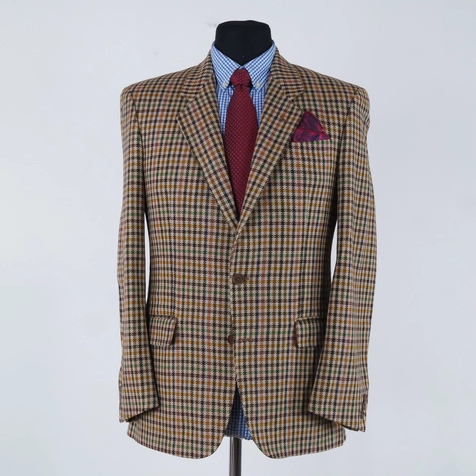 Mens Multi ColorTweed Jacket 40R UK Size Italian Check  Wool Sport Coat Blazer - Image 4 of 4